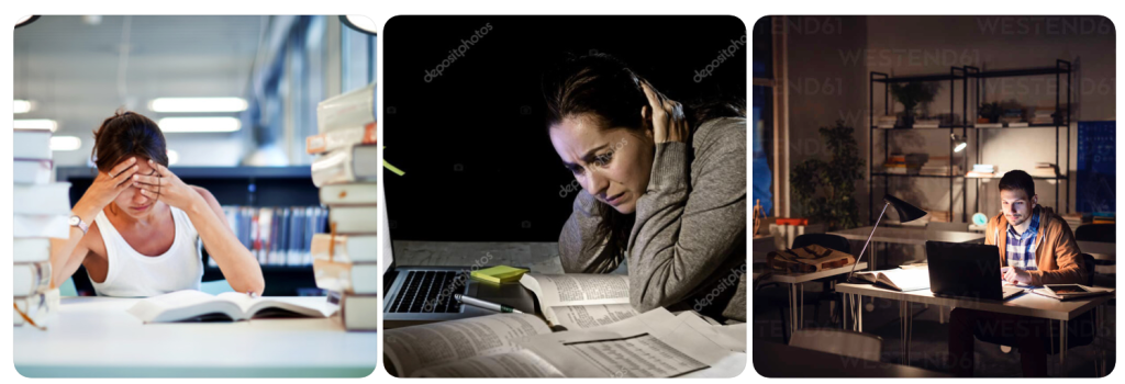 Student cramming for exams late at night