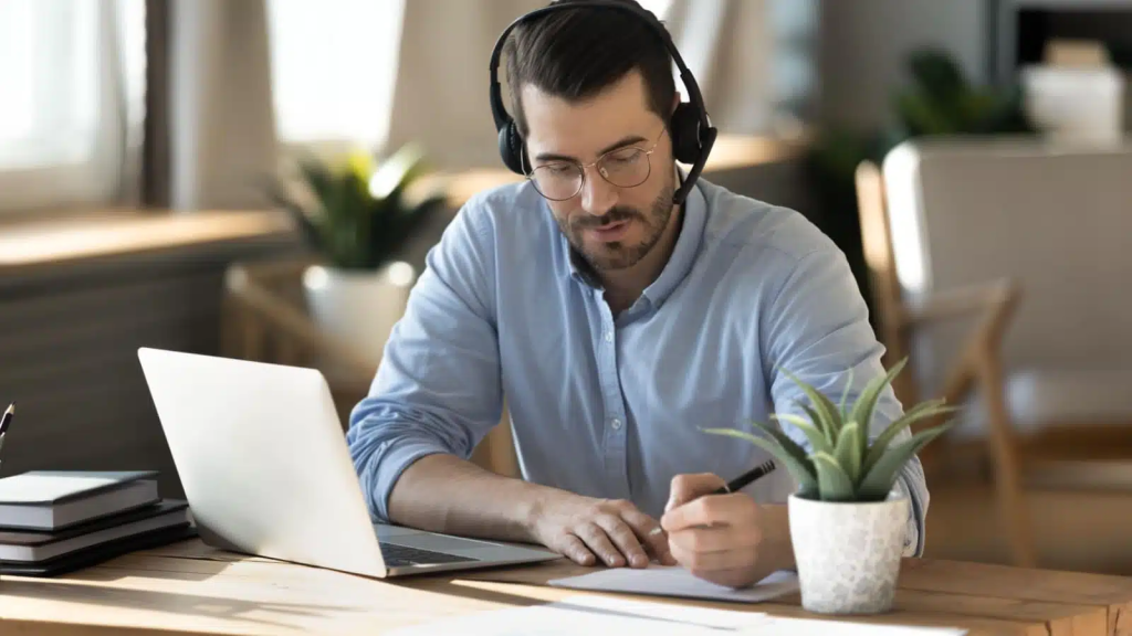 Adult professional studying an online degree at home